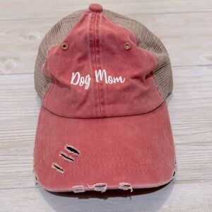 Dog Mom Adjustable Distressed Baseball Hat with Mesh Back